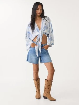 Stradivarius Zwiewna bluzka z węzłem  Błękitny