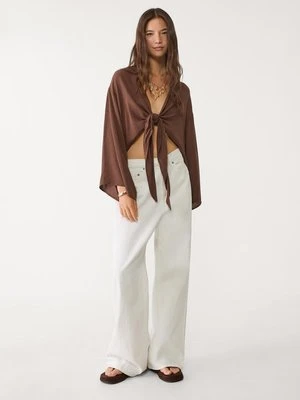 Stradivarius Zwiewna bluzka z węzłem  Brązowy