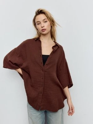 Stradivarius Zwiewna koszula bawełniana  Brązowy