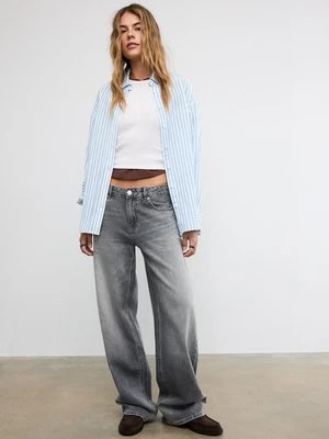 Stradivarius Zwiewna koszula z efektem lnu  Błękitny