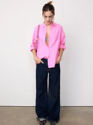 Stradivarius Zwiewna koszula z efektem lnu  Pastelowy róż