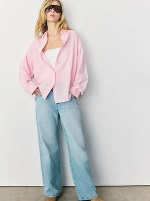 Stradivarius Zwiewna koszula z efektem lnu  Pastelowy róż