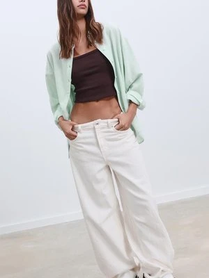 Stradivarius Zwiewna koszula z efektem lnu Akwamaryna