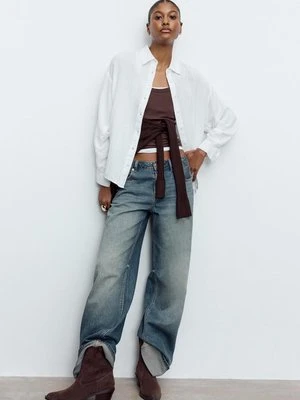 Stradivarius Zwiewna koszula z efektem lnu  Biały