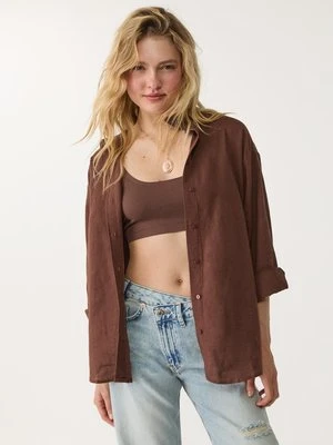 Stradivarius Zwiewna koszula z lnem  Brązowy