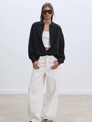 Stradivarius Zwiewna koszula z lnem  Czarny