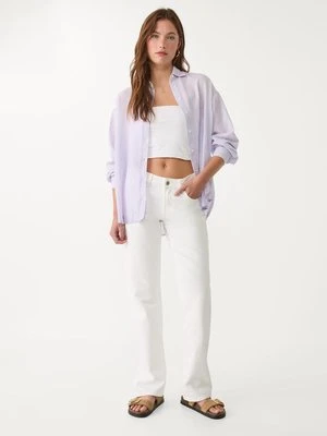 Stradivarius Zwiewna koszula z lnem  Malwowy