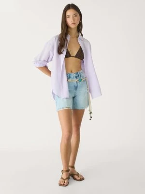 Stradivarius Zwiewna koszula z lnem  Malwowy