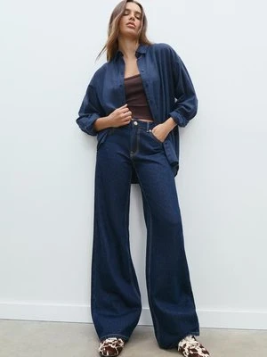 Stradivarius Zwiewna koszula z lnem  Morski