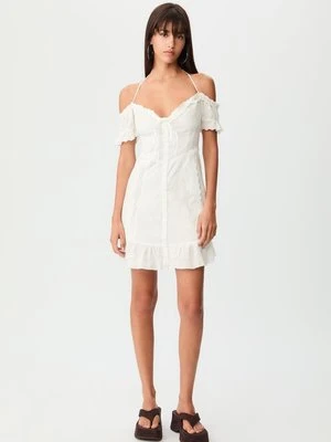 Stradivarius Zwiewna krótka sukienka z haftami  Biały