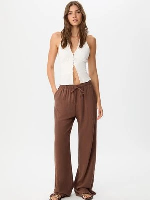 Stradivarius Zwiewne spodnie z lnem  Brązowy