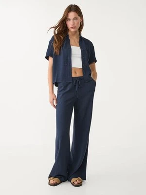 Stradivarius Zwiewne spodnie z lnem  Ciemnomorski