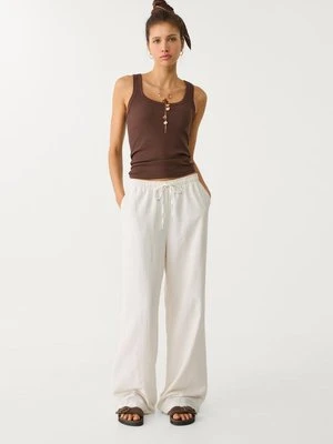 Stradivarius Zwiewne spodnie z lnem  Ecru