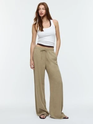 Stradivarius Zwiewne spodnie z lnem  Khaki