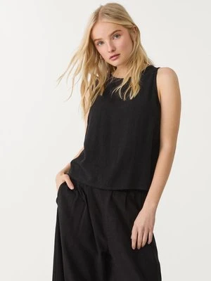 Stradivarius Zwiewny top bokserka z lnem  Czarny