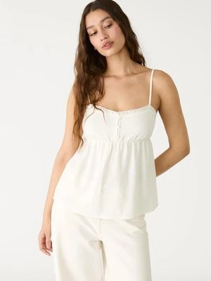 Stradivarius Zwiewny top na ramiączkach z lnem  Biały