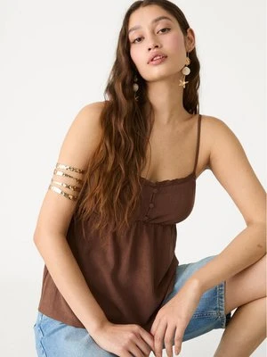 Stradivarius Zwiewny top na ramiączkach z lnem  Brązowy