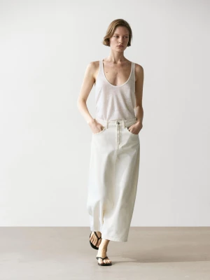 Straight-Cut Denim Midi Skirt - Surowy - - Massimo Dutti - Kobieta