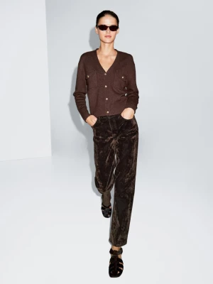 Straight Fit Mid-Rise Flocked Jeans - Czekoladowy - - Massimo Dutti - Kobieta