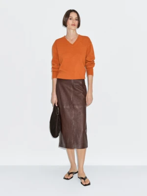 Straight Midi Skirt Nappa Leather - Brązowy - - Massimo Dutti - Female