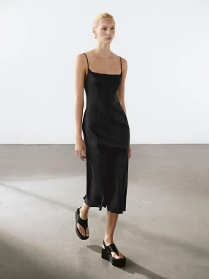 Strapless Corset Dress With Linen - Czarny - - Massimo Dutti - Female