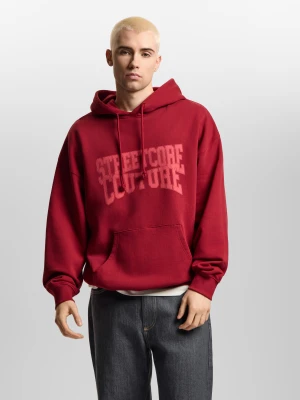 Street Couture Washed bluza z kapturem oversize męska burgundowa Klasyk