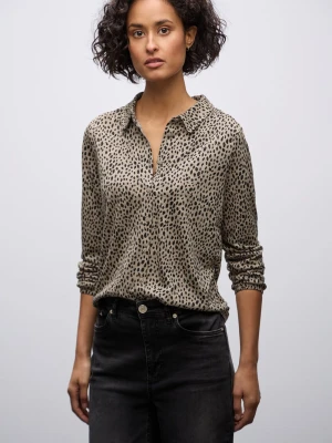 Street One Bluzka damska z dżerseju Kobiety Bawełna beżowy|czarny w kropki,