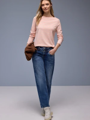 Street One Damska koszulka z długim rękawem Kobiety Bawełna (100%) pomarańczowy w paski,