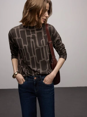 Street One Damska koszulka z długim rękawem Kobiety Sztuczne włókno brązowy wzorzysty,