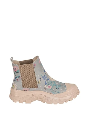 Streetfly Skórzane sztyblety w kolorze jasnoniebiesko-beżowym ze wzorem rozmiar: 36