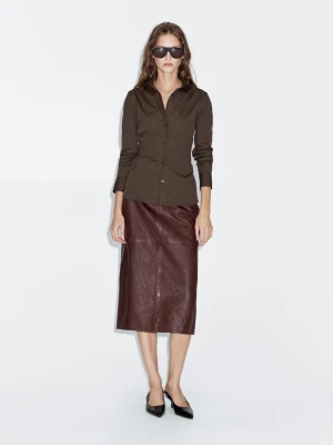 Stretch Cotton Blend Shirt - Brązowy - - Massimo Dutti - Female