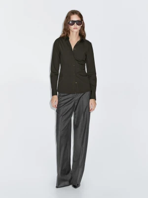 Stretch Cotton Blend Shirt - Zielony - - Massimo Dutti - Female