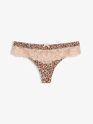 Stringi panty w panterkę BonPrix beżowy