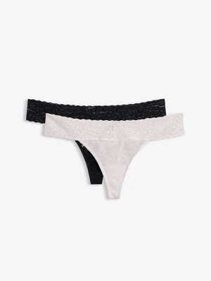 Stringi tanga z koronki (2 pary) BonPrix biały