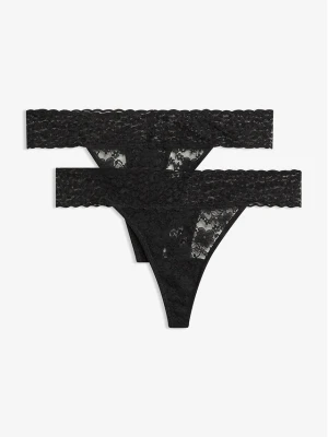 Stringi tanga z koronki (2 pary) BonPrix czarny