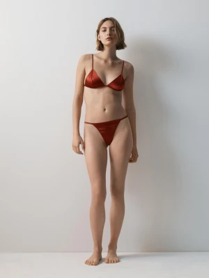 Stringi Z Jedwabiu Z Koronkowym Detalem - Czerwony - Massimo Dutti - Female