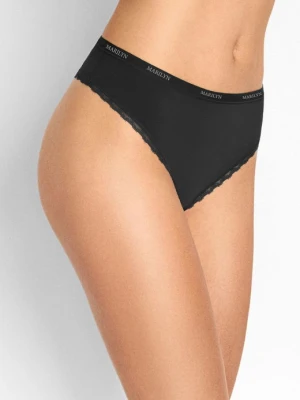 Stringi z koronką z bawełny organicznej i włókna bambusowego czarne Julia POUPEE