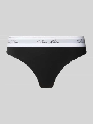 Stringi z mieszanki bawełny z dodatkiem modalu model 'SCRIPT Thong' Calvin Klein Czarny