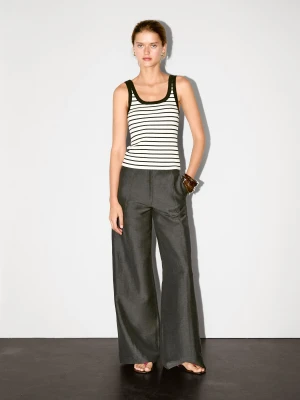 Striped Printed Tank Top - Surowy - - Massimo Dutti - Female