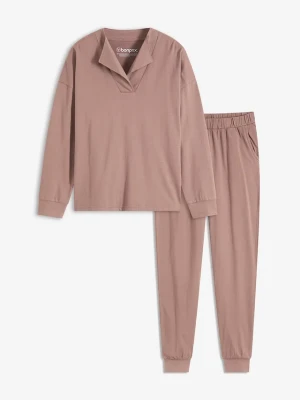 Strój domowy z miekkiej bawełny, oversize BonPrix brązowy