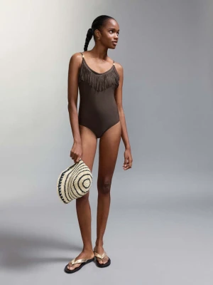 Strój kąpielowy z frędzlami z figami ze średnim stanem brązowy - Dziewczyna - - MANGO TEEN