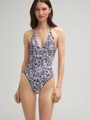 Strój kąpielowy z wiązaniem na karku w kolorze różowo-granatowym Joop