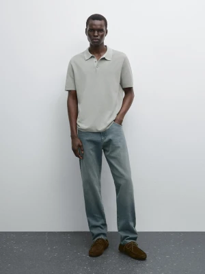 Structure Knitted Polo Shirt 100% Cotton - Jasnoniebieski - - Massimo Dutti - Male