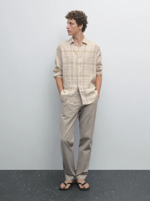 Structure Slim Fit Trousers - Beżowy - - Massimo Dutti - Male