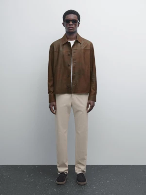 Structured Slim Fit Trousers - Beżowy - - Massimo Dutti - Male