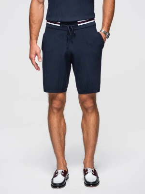 Strukturalne wiskozowe szorty męskie REGULAR - granatowe V2 - Rozmiar: XL Ombre Clothing