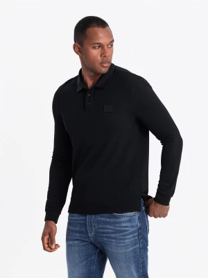 Strukturalny męski longsleeve polo z naszywką – czarny V1 OM-POLS-0131
 -                                    S Ombre