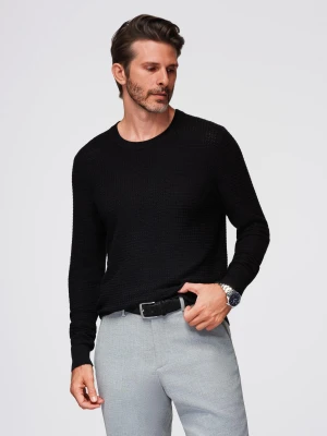 Strukturalny męski sweter z okrągłym dekoltem – czarny V3 - Rozmiar: M Ombre Clothing