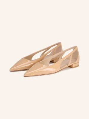 Stuart Weitzman Lakierowane Baleriny Stuart Power Cutout Flat Z Wycięciami beige