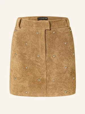 Studio Ar Spódnica Skórzana Z Ćwiekami braun